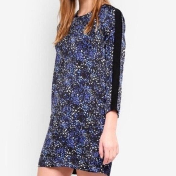 Banana Republic L/S Lace Trim Blue Print Dress NWT - Picture 1 of 8